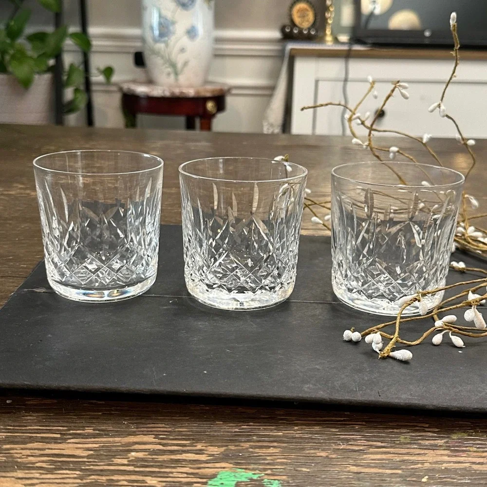 Vintage Waterford Crystal Old Fashioned Tumblers Whiskey Lismore Pattern 3 Pc